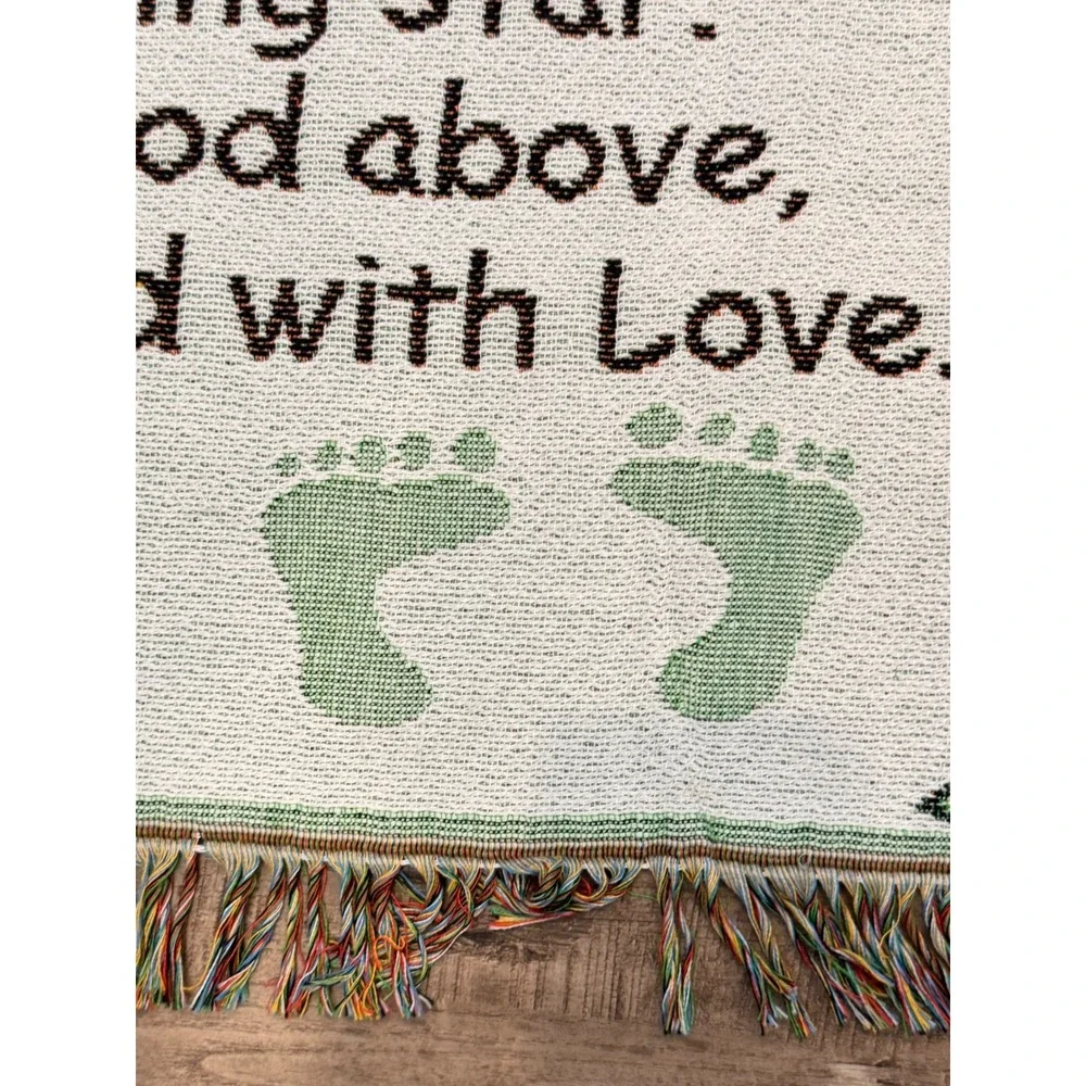 Vintage Woven Baby Tapestry Throw Blanket Stork Floral Poem Nursery Decor 36x34